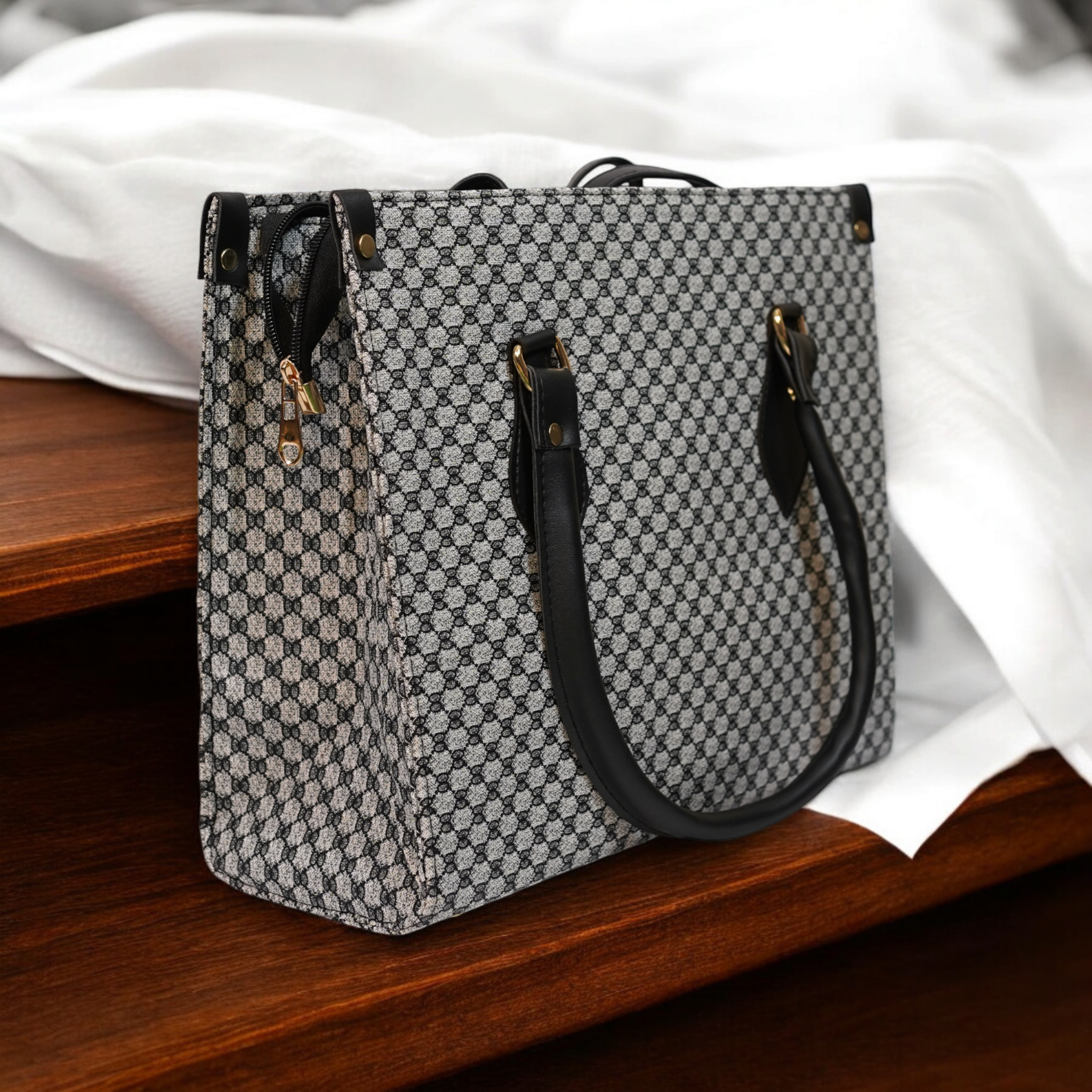 Black & White Diamond Print Tote Bag