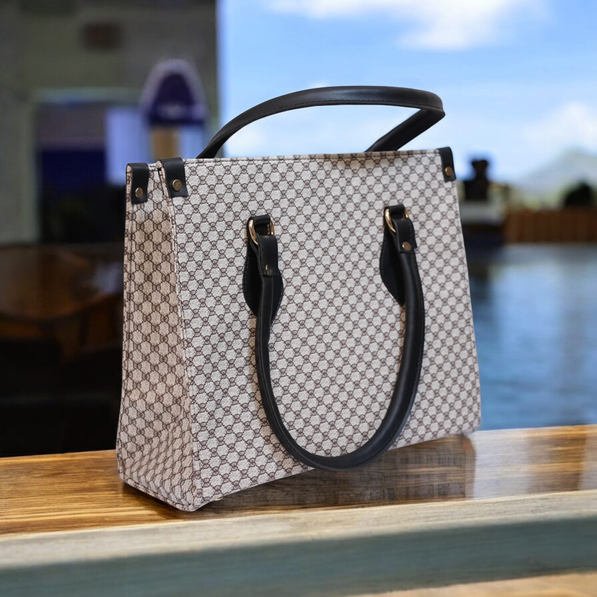 Diamond Shape White Beige Tote Bag