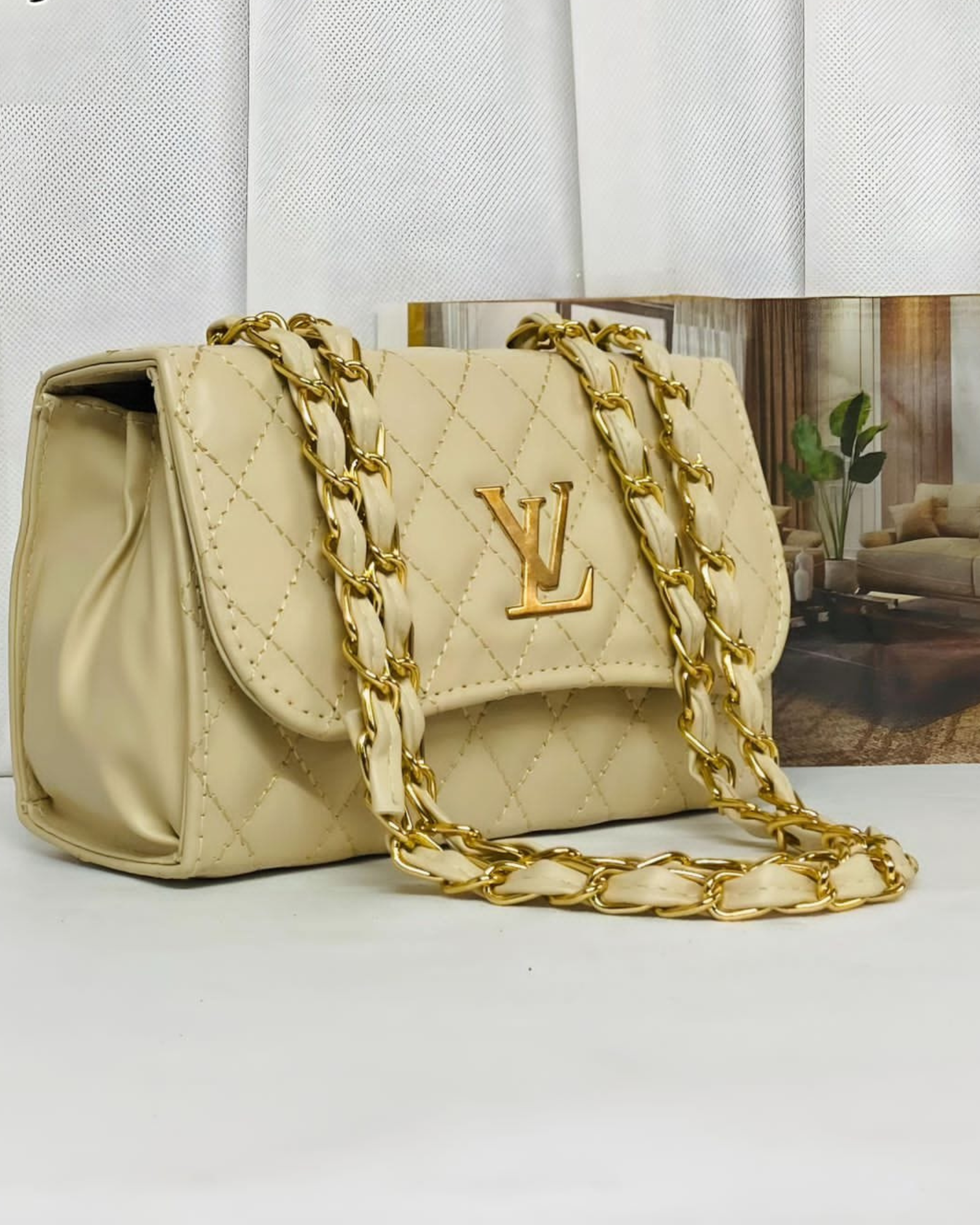 Women's Beige Solid Sling Bag